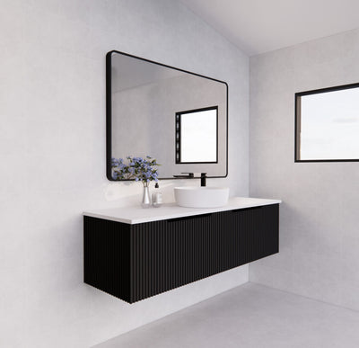 Riva Vienna 1500mm Matte Black Single Bowl Wall Hung Vanity (Volvo Polymarble Top) - Sydney Home Centre