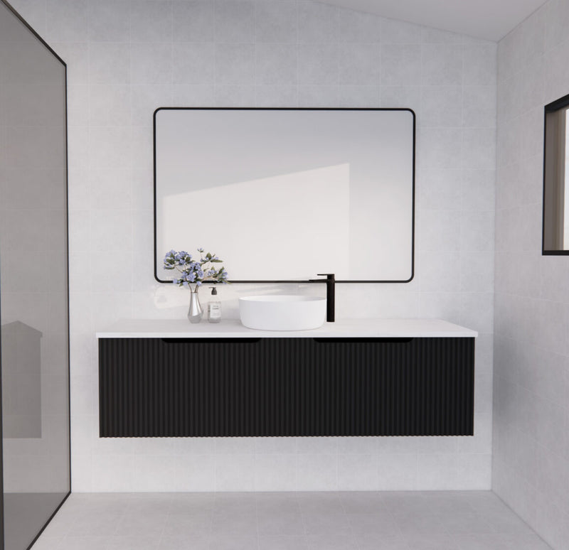 Riva Vienna 1500mm Matte Black Single Bowl Wall Hung Vanity (Volvo Polymarble Top) - Sydney Home Centre