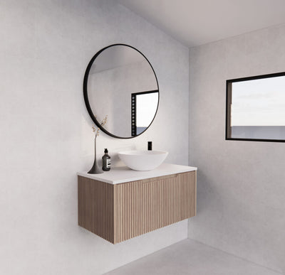 Riva Vienna 900mm American Oak Single Bowl Wall Hung Vanity (Carrara Stone top) - Sydney Home Centre