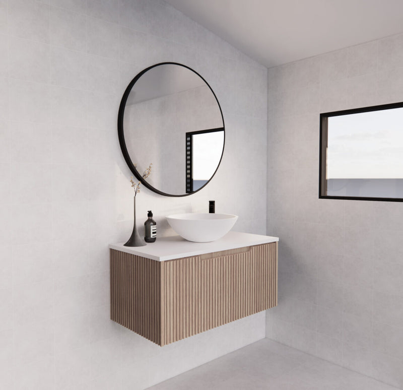 Riva Vienna 900mm American Oak Single Bowl Wall Hung Vanity (Eden Ceramic Top) - Sydney Home Centre