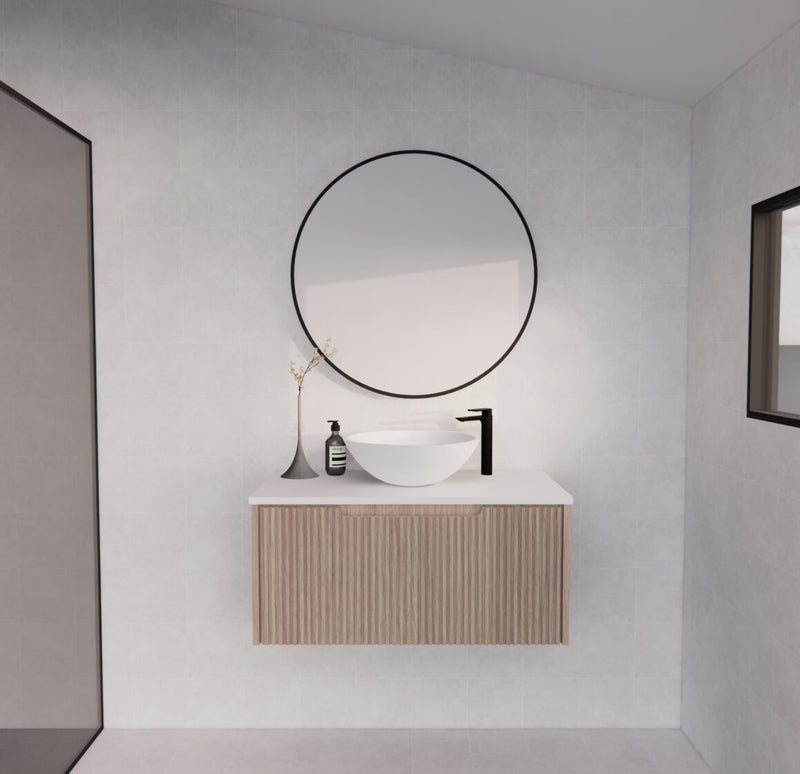 Riva Vienna 900mm American Oak Single Bowl Wall Hung Vanity (Eden Ceramic Top) - Sydney Home Centre