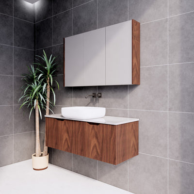 Riva Vienna 1200mm Brown Oak Single Bowl Wall Hung Vanity (Carrara Stone top) - Sydney Home Centre