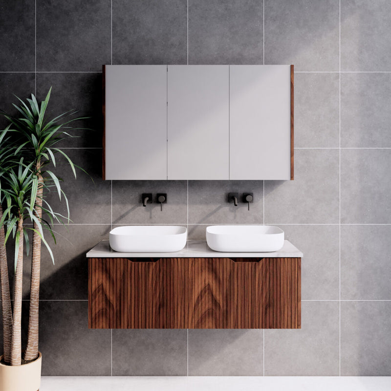 Riva Vienna 1200mm Brown Oak Double Bowl Wall Hung Vanity (Handy Ceramic Top) - Sydney Home Centre