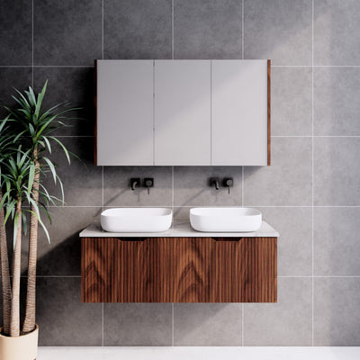 Riva Vienna 1200mm Brown Oak Double Bowl Wall Hung Vanity (Carrara Stone top) - Sydney Home Centre