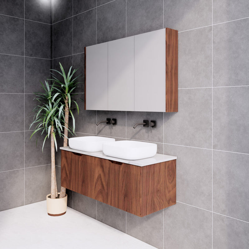 Riva Vienna 1200mm Brown Oak Double Bowl Wall Hung Vanity (Handy Ceramic Top) - Sydney Home Centre