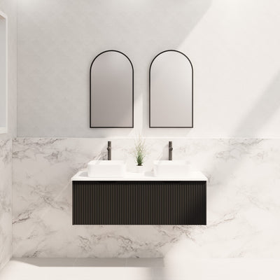 Riva Vienna 1200mm Matte Black Double Bowl Wall Hung Vanity (Eden Ceramic Top) - Sydney Home Centre