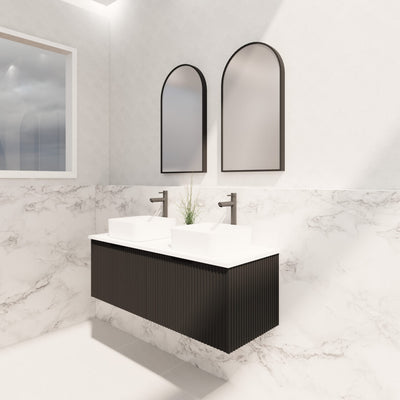 Riva Vienna 1200mm Matte Black Double Bowl Wall Hung Vanity (Eden Ceramic Top) - Sydney Home Centre