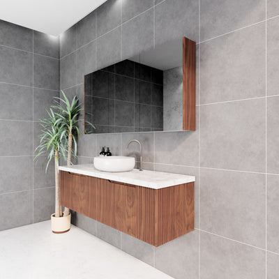 Riva Vienna 1500mm Brown Oak Single Bowl Wall Hung Vanity (Volvo Polymarble Top) - Sydney Home Centre