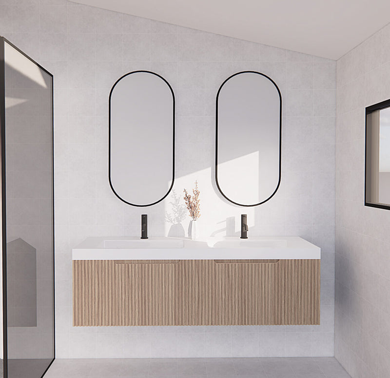 Riva Vienna 1500mm American Oak Double Bowl Wall Hung Vanity (Volvo Polymarble Top) - Sydney Home Centre