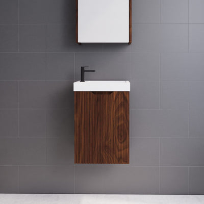 Riva Vienna 450mm Wall Hung Vanity Brown Oak (Polymarble Ceramic Top) - Sydney Home Centre