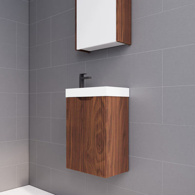 Riva Vienna 450mm Wall Hung Vanity Brown Oak (Polymarble Ceramic Top) - Sydney Home Centre