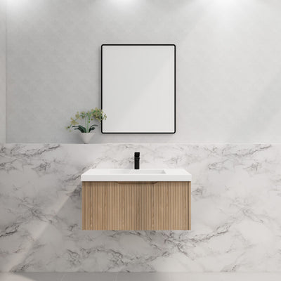 Riva Vienna 900mm American Oak Single Bowl Wall Hung Vanity (Volvo Polymarble Top) - Sydney Home Centre