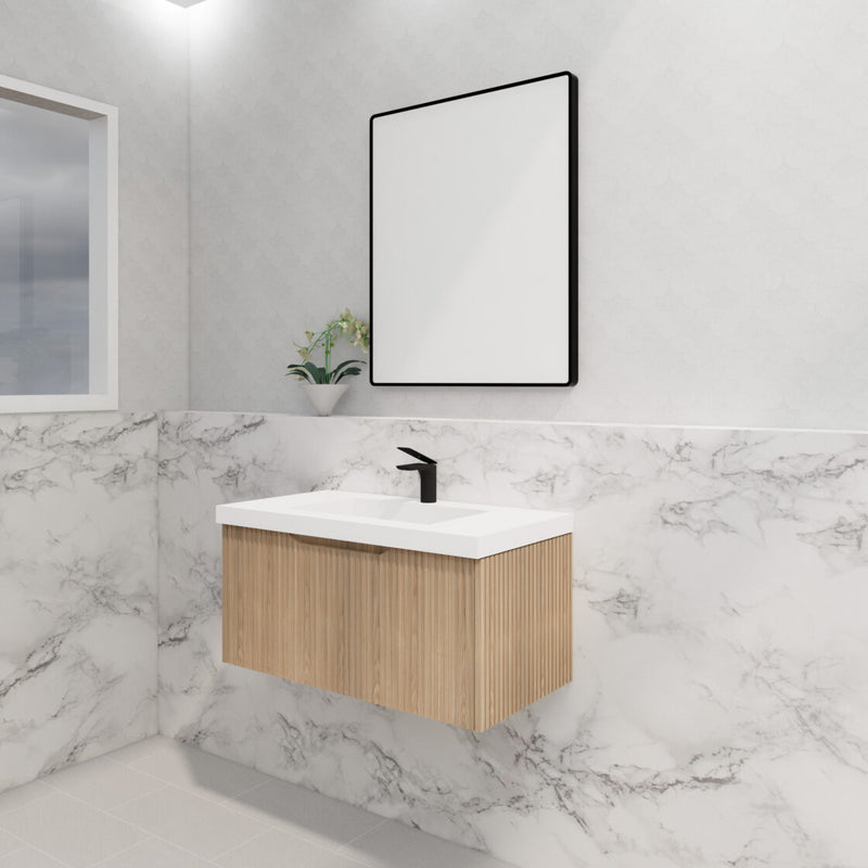 Riva Vienna 900mm American Oak Single Bowl Wall Hung Vanity (Volvo Polymarble Top) - Sydney Home Centre