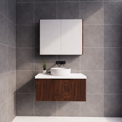 Riva Vienna 900mm Brown Oak Single Bowl Wall Hung Vanity (Carrara Stone top) - Sydney Home Centre