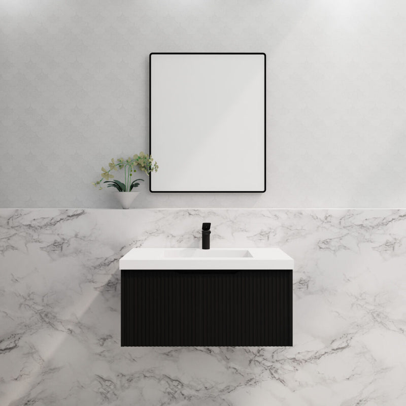 Riva Vienna 900mm Matte Black Single Bowl Wall Hung Vanity (Volvo Polymarble Top) - Sydney Home Centre