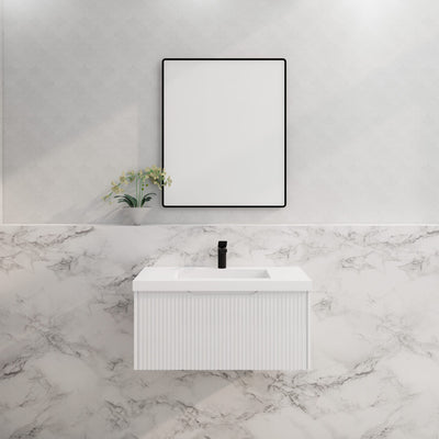 Riva Vienna 900mm Matte White Single Bowl Wall Hung Vanity (Volvo Polymarble Top) - Sydney Home Centre