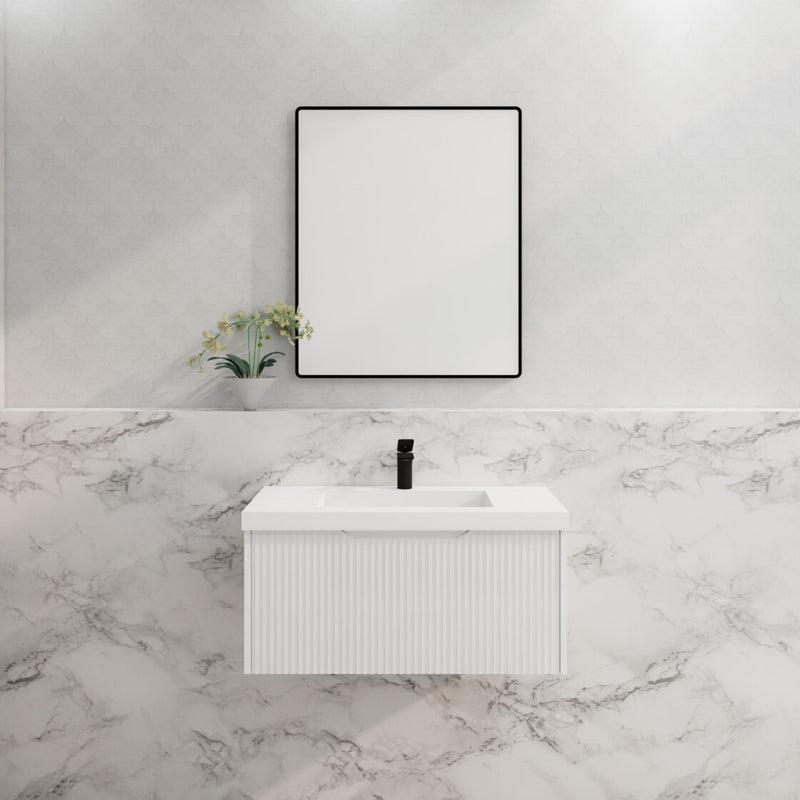 Riva Vienna 900mm Matte White Single Bowl Wall Hung Vanity (Carrara Stone top) - Sydney Home Centre