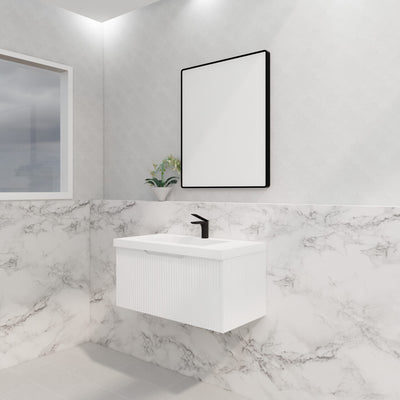 Riva Vienna 900mm Matte White Single Bowl Wall Hung Vanity (Carrara Stone top) - Sydney Home Centre