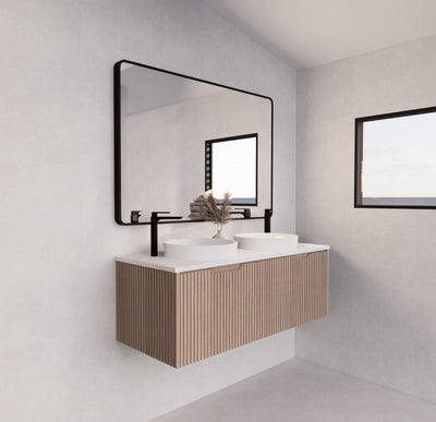 Riva Vienna 1200mm American Oak Double Bowl Wall Hung Vanity (Carrara Stone top) - Sydney Home Centre