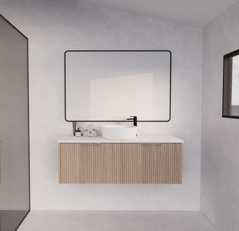 Riva Vienna 1200mm American Oak Single Bowl Wall Hung Vanity (Volvo Polymarble Top) - Sydney Home Centre