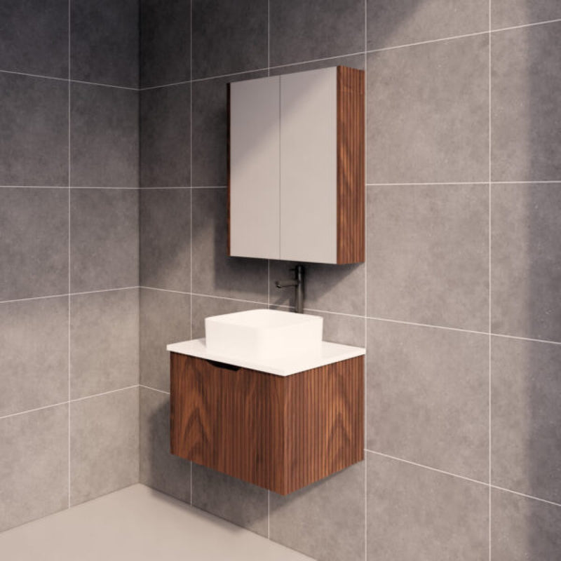 Riva Vienna 600mm Brown Oak Single Bowl Wall Hung Vanity (Carrara Stone top) - Sydney Home Centre