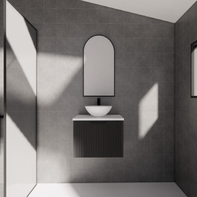 Riva Vienna 600mm Matte Black Single Bowl Wall Hung Vanity (Carrara Stone top) - Sydney Home Centre