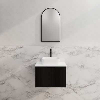 Riva Vienna 600mm Matte Black Single Bowl Wall Hung Vanity (Carrara Stone top) - Sydney Home Centre