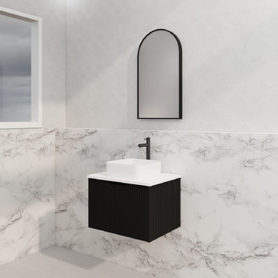 Riva Vienna 600mm Matte Black Single Bowl Wall Hung Vanity (Carrara Stone top) - Sydney Home Centre