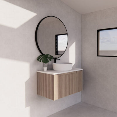 Riva Vienna 750mm American Oak Single Bowl Wall Hung Vanity (Volvo Polymarble Top) - Sydney Home Centre