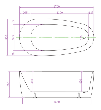 Riva Vista Super Slim Edge 1700mm Freestanding Bathtub Matte White - Sydney Home Centre