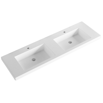 Riva Vienna 1500mm Matte White Double Bowl Wall Hung Vanity (Volvo Polymarble Top) - Sydney Home Centre