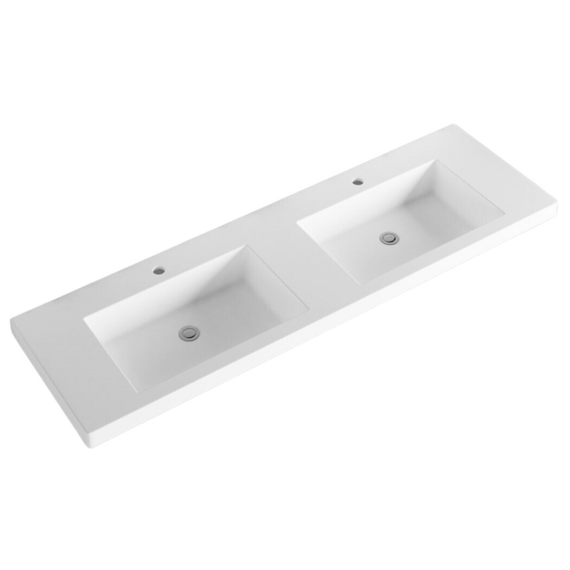 Riva Bali 1500mm White Oak Double Bowl Wall Hung Vanity (Volvo Polymarble Top) - Sydney Home Centre