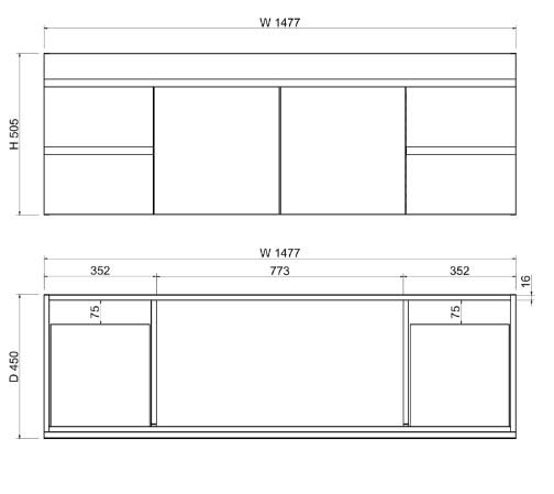 Viva ABS DF 1500mm Dark Oak Double Bowl Wall Hung Vanity (Volvo Polymarble Top) - Sydney Home Centre