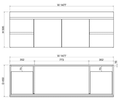 Viva ABS DF 1500mm Dark Oak Double Bowl Wall Hung Vanity (Cabinet Only) - Sydney Home Centre