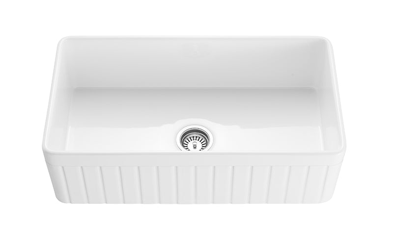 Ceto Greenwich Fireclay Farmhouse 828mm Single Bowl Sink Gloss White - Sydney Home Centre