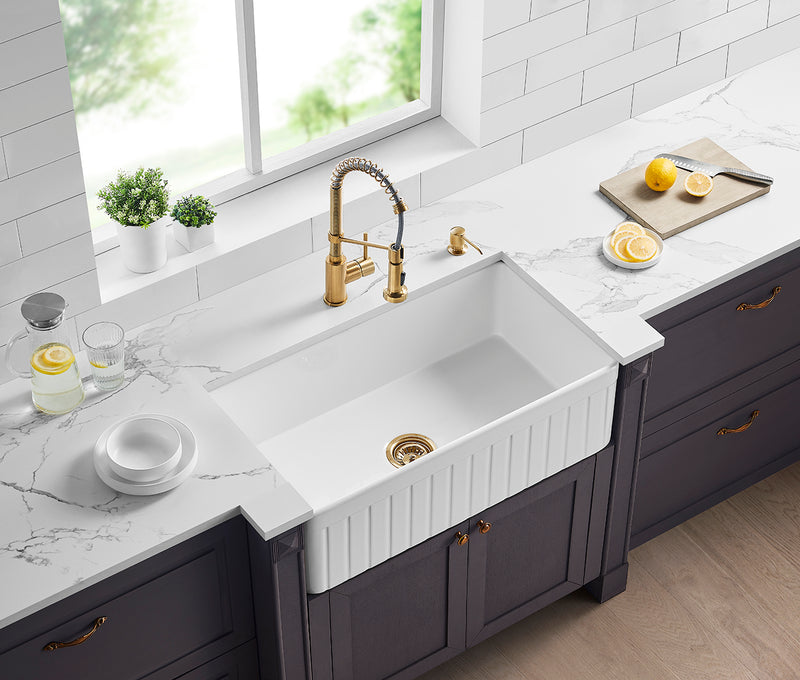 Ceto Greenwich Fireclay Farmhouse 828mm Single Bowl Sink Gloss White - Sydney Home Centre