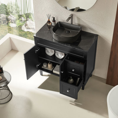 Ceto Harrington 900mm Right Hand Drawer Freestanding Vanity Matte Black (Marble Stone Top) - Sydney Home Centre