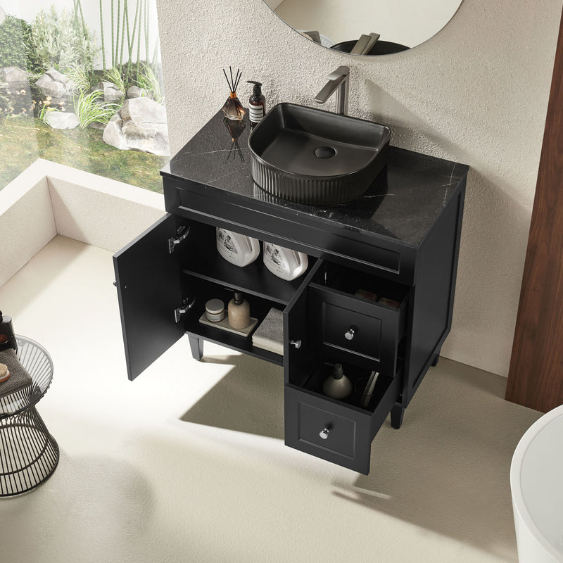 Ceto Harrington 900mm Right Hand Drawer Freestanding Vanity Matte Black (Quartz Stone Top) - Sydney Home Centre