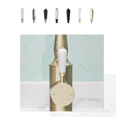 Nero York Pull Out Sink Mixer With Vegie Spray Function With White Porcelain Lever Aged Brass - Sydney Home Centre