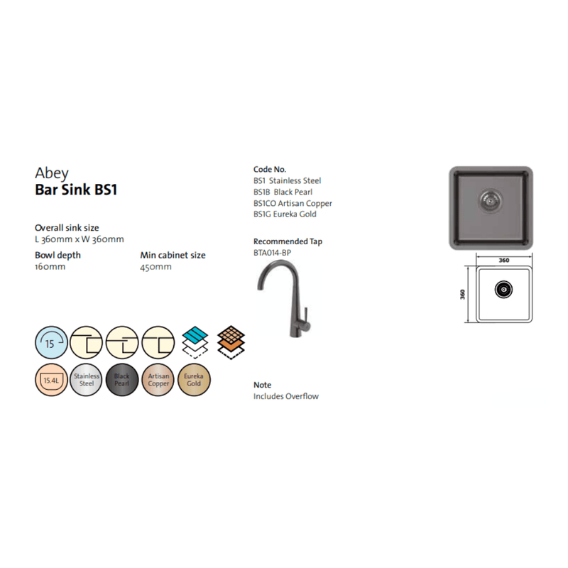 Abey BS1 Bar Sink Eureka Gold - Sydney Home Centre