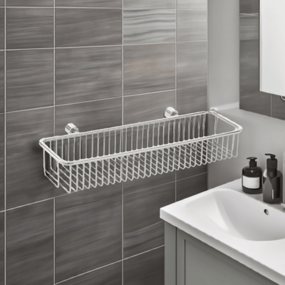 Aguzzo Stainless Steel Bathroom Wall Basket Luxury Chrome - Sydney Home Centre