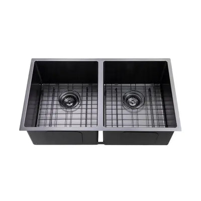 Aguzzo Stainless Steel Kitchen Sink 770mm Double Bowl Top/Under Mount Gunmetal Grey - Sydney Home Centre