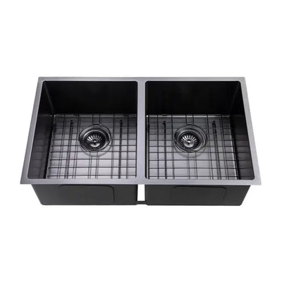 Aguzzo Stainless Steel Kitchen Sink 820mm Double Bowl Top/Under Mount Gunmetal Grey - Sydney Home Centre