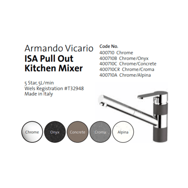 Armando Vicario ISA Pull Out Kitchen Mixer Chrome - Sydney Home Centre