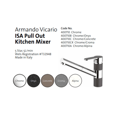 Armando Vicario ISA Pull Out Kitchen Mixer Chrome & Alpina - Sydney Home Centre