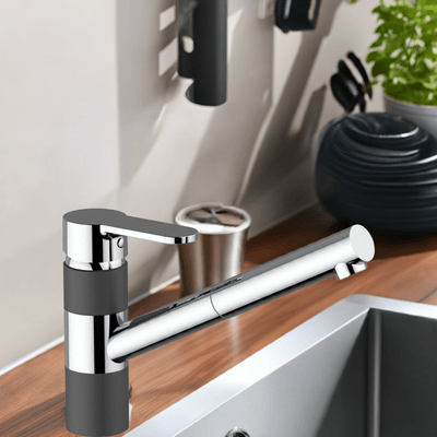 Armando Vicario ISA Pull Out Kitchen Mixer Chrome & Onyx - Sydney Home Centre