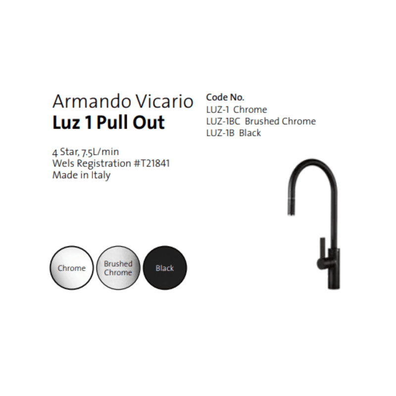 Armando Vicario Luz Gooseneck Pull - Out Mixer Brushed Chrome - Sydney Home Centre