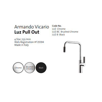 Armando Vicario Luz Kitchen Mixer With Pull - Out Brushed Chrome - Sydney Home Centre