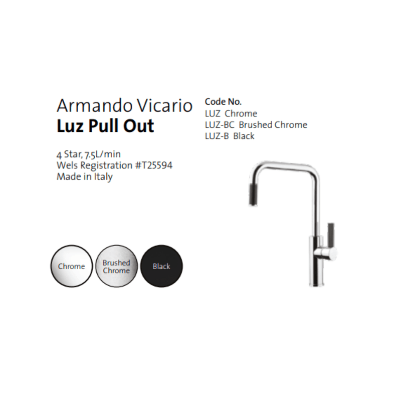 Armando Vicario Luz Kitchen Mixer With Pull - Out Brushed Chrome - Sydney Home Centre