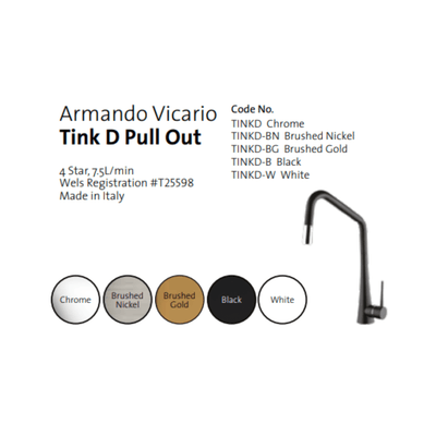 Armando Vicario TINK - D Kitchen Mixer With Pull - Out Brushed Gold - Sydney Home Centre